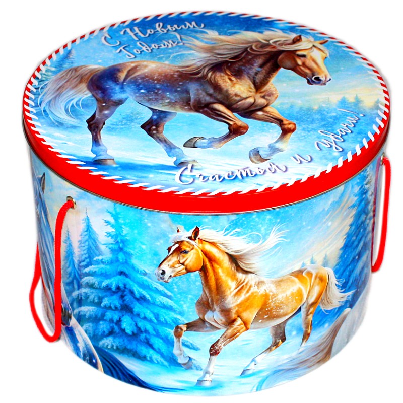 Детский новогодний подарок в жестяной упаковке весом 3000 грамм